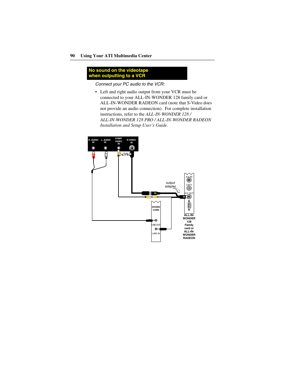 90 using your ati multimedia center, Connect your pc audio to the vcr | ATI Technologies 137-40188-60 User Manual | Page 90 / 96