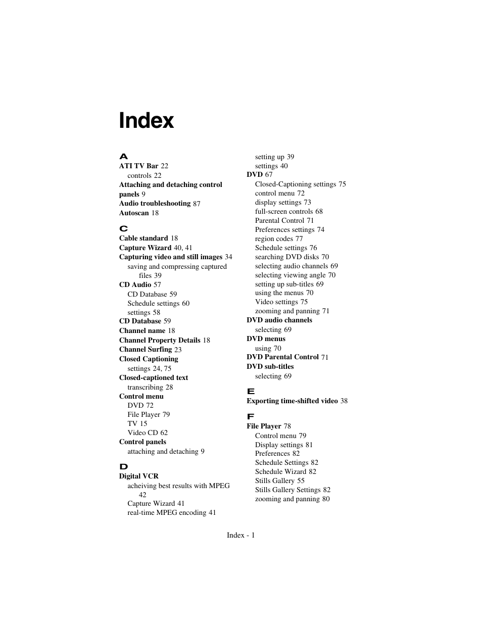 Index | ATI Technologies 137-40188-60 User Manual | Page 93 / 96