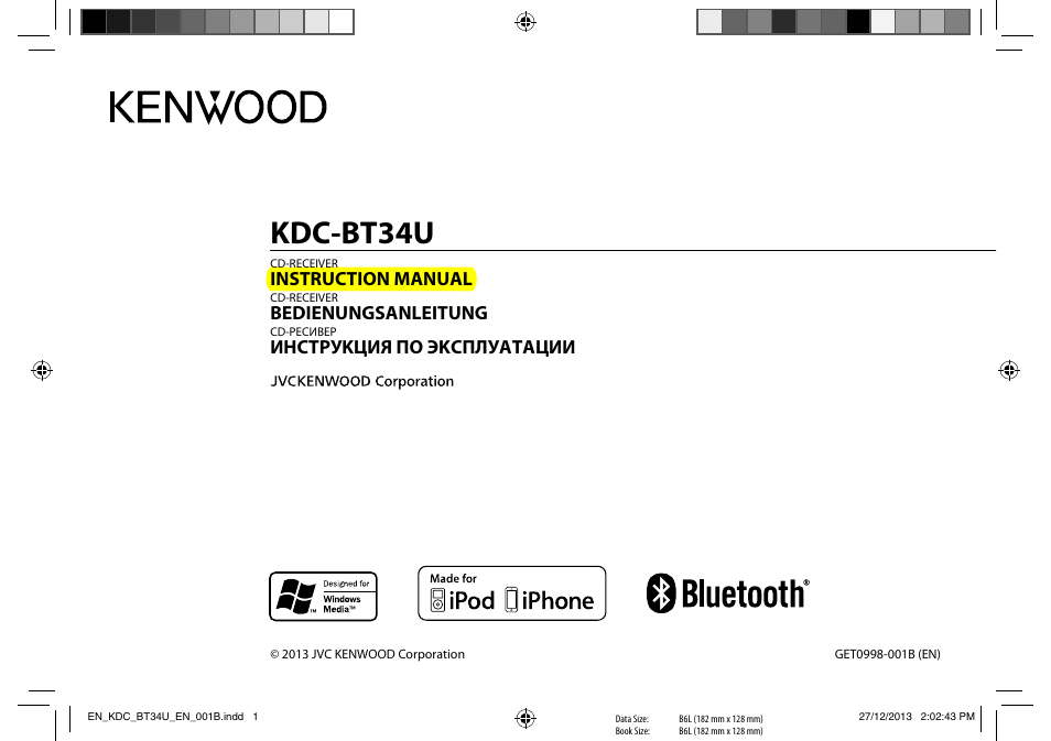 Kenwood KDC-BT34U User Manual | 21 pages