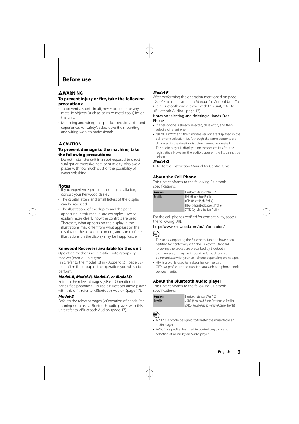 Before use | Kenwood KCA-BT200 User Manual | Page 3 / 27