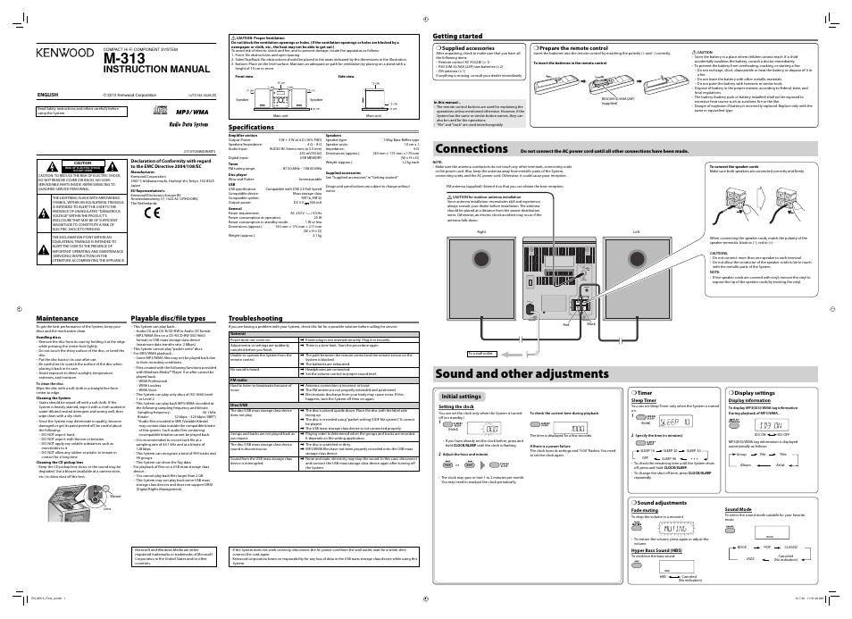 Kenwood M-313 User Manual | 2 pages