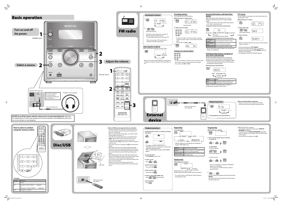 Basic operation, Fm radio disc/usb external device | Kenwood M-313 User Manual | Page 2 / 2