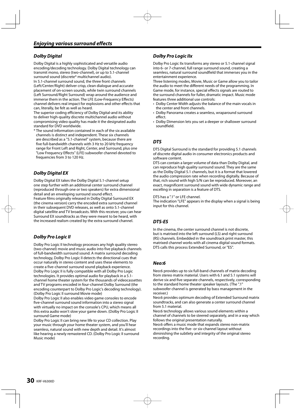 Enjoying various surround effects | Kenwood KRF-V6300D-S User Manual | Page 30 / 48