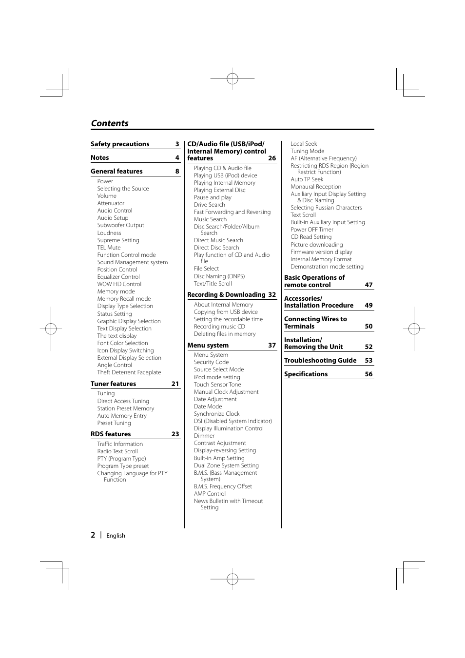 Kenwood KDC-W9537U User Manual | Page 2 / 56