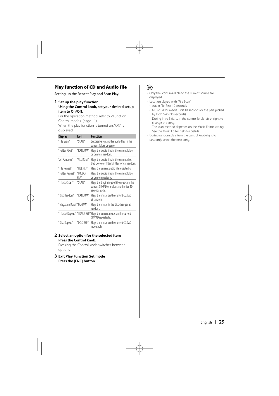 Play function of cd and audio file | Kenwood KDC-W9537U User Manual | Page 29 / 56