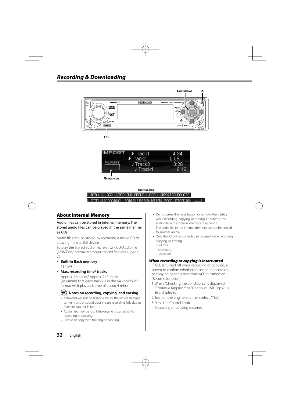 Recording & downloading | Kenwood KDC-W9537U User Manual | Page 32 / 56