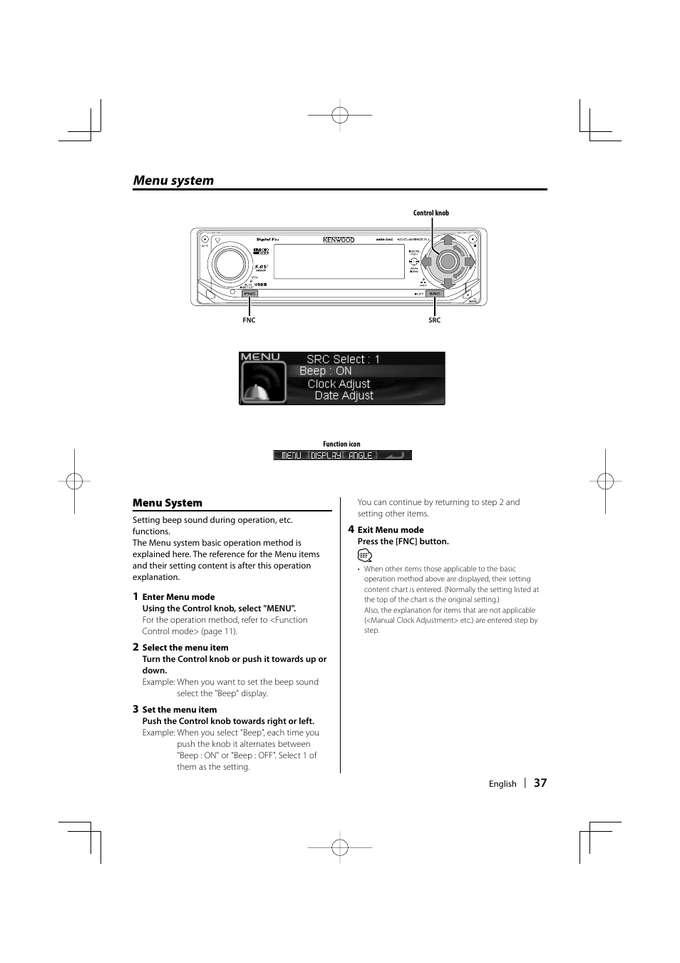 Menu system | Kenwood KDC-W9537U User Manual | Page 37 / 56