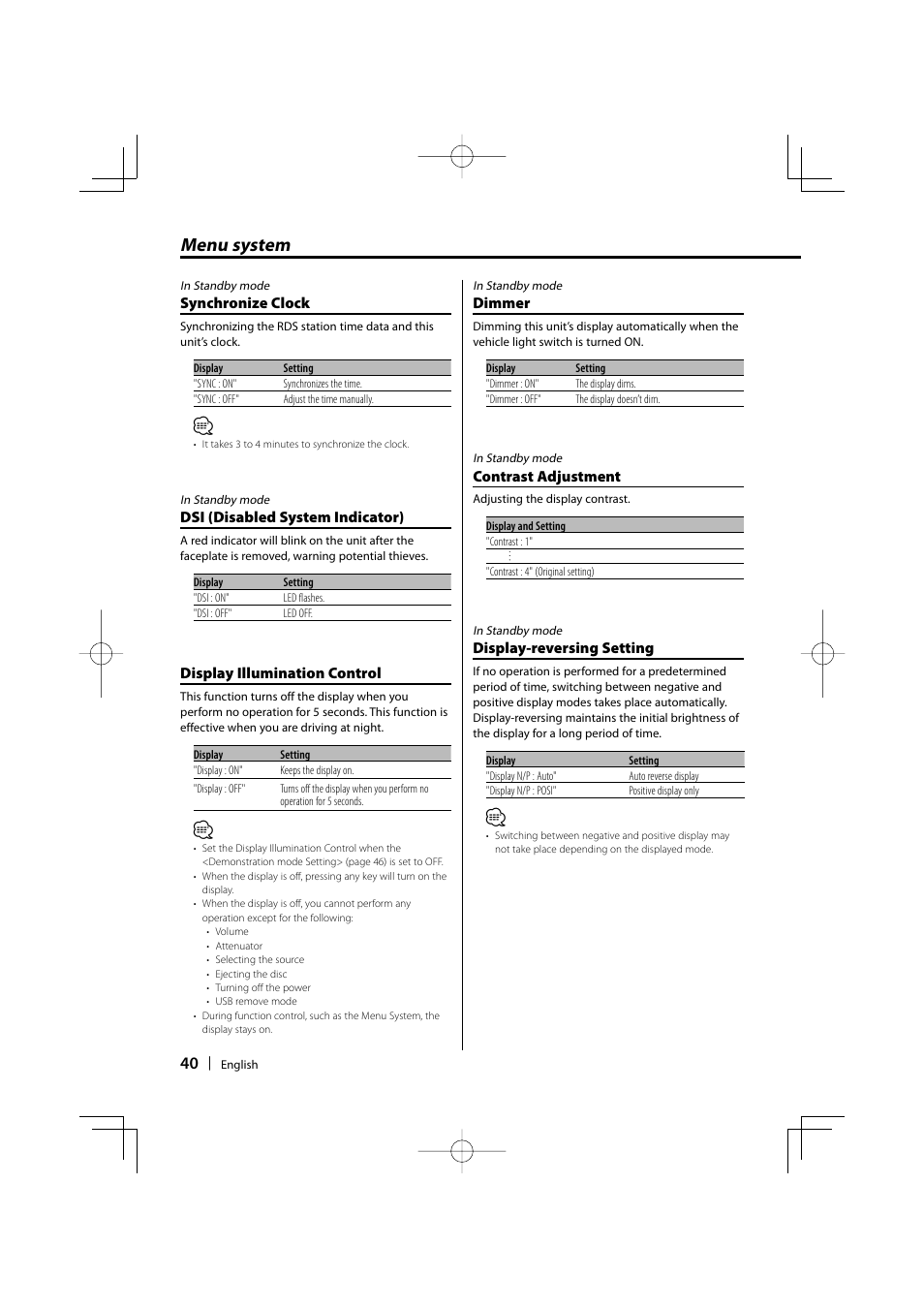 Menu system | Kenwood KDC-W9537U User Manual | Page 40 / 56