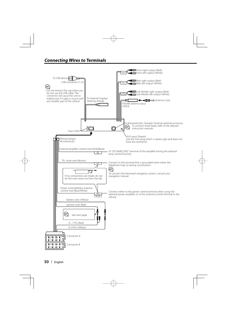 Connecting wires to terminals | Kenwood KDC-W9537U User Manual | Page 50 / 56