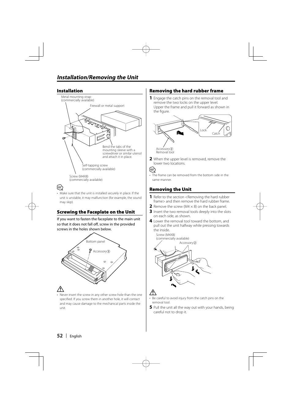 Installation/removing the unit | Kenwood KDC-W9537U User Manual | Page 52 / 56