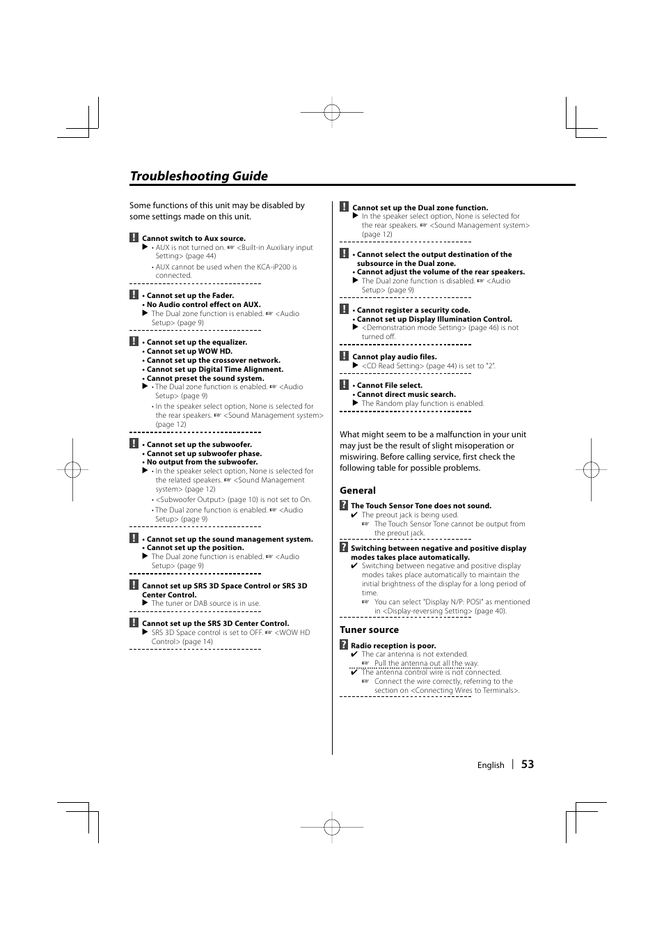 Troubleshooting guide | Kenwood KDC-W9537U User Manual | Page 53 / 56