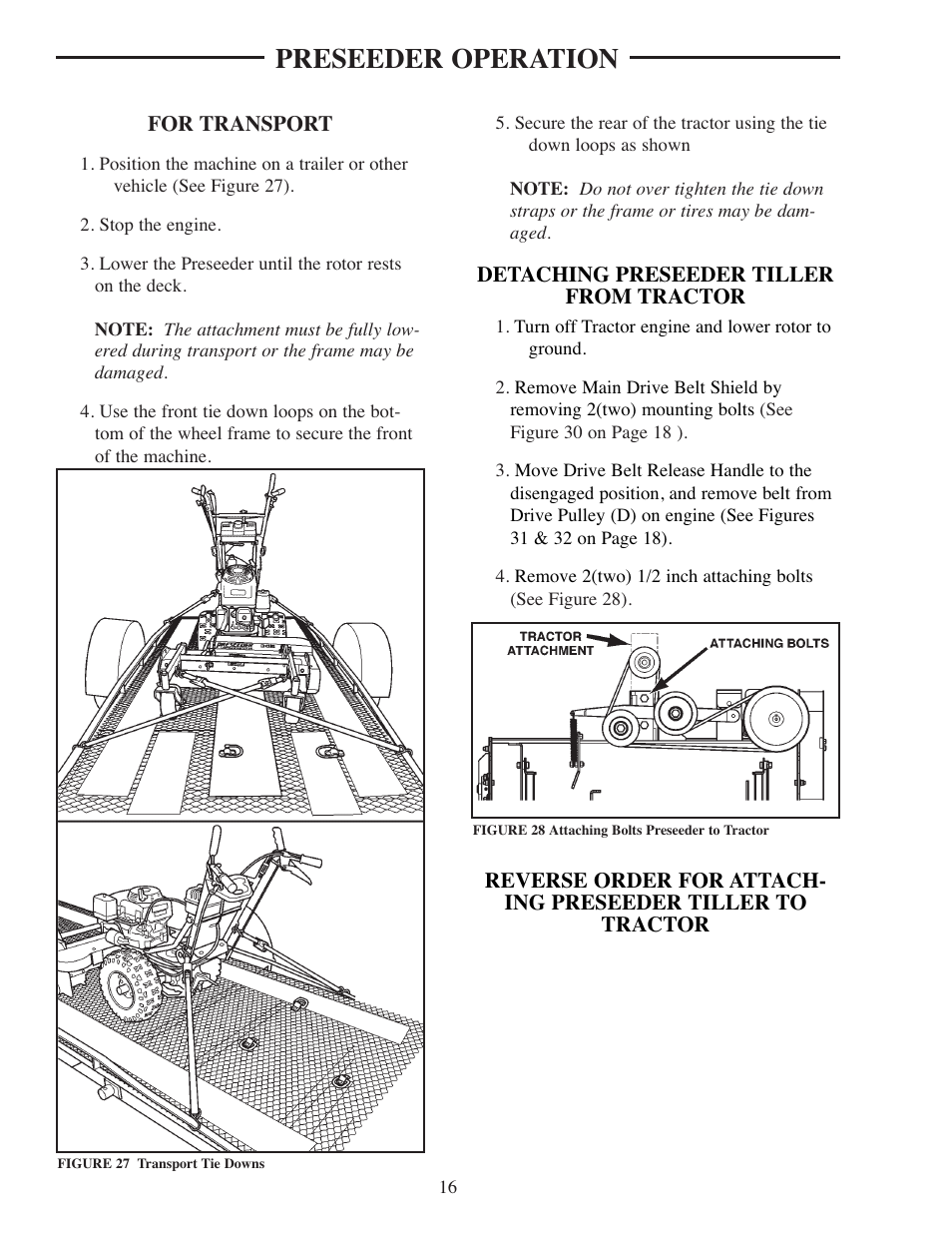 Lubrication, Transport tie downs, Attaching bolts preseeder to tractor | Preseeder tiller lubrication points – typical, Preseeder operation | ATI Technologies Preseeder 365 User Manual | Page 22 / 29