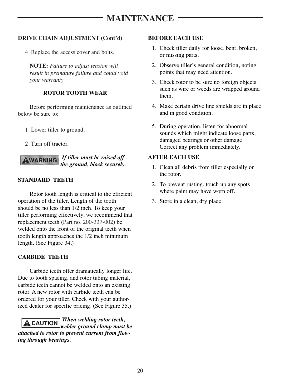 Welding replacement standard rotor tooth – typical, Rotor with carbide tooth – typical, Maintenance | ATI Technologies Preseeder 365 User Manual | Page 26 / 29