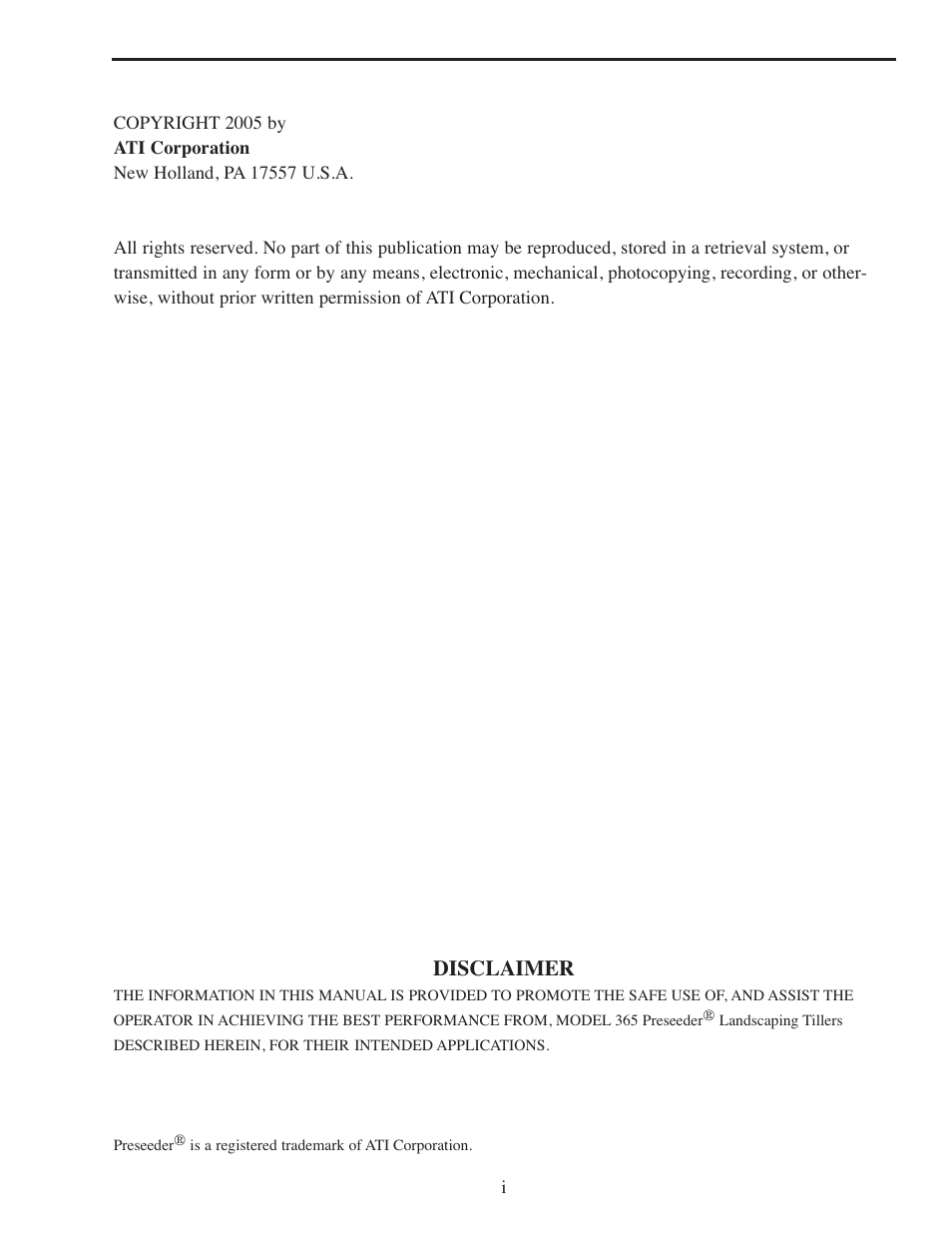 Disclaimer | ATI Technologies Preseeder 365 User Manual | Page 3 / 29