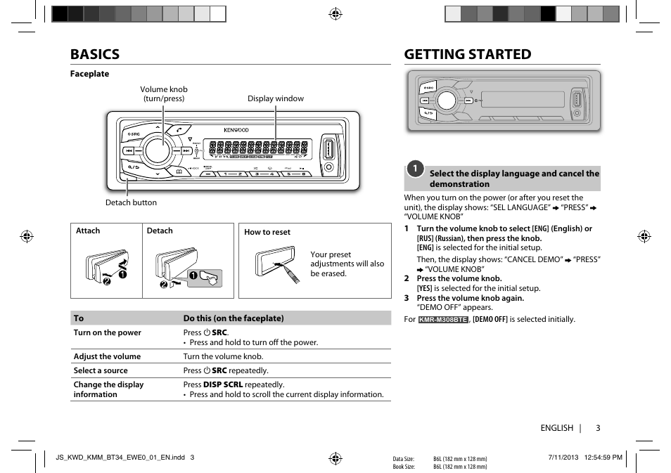 Basics, Getting started | Kenwood KMM-BT34 User Manual | Page 5 / 21