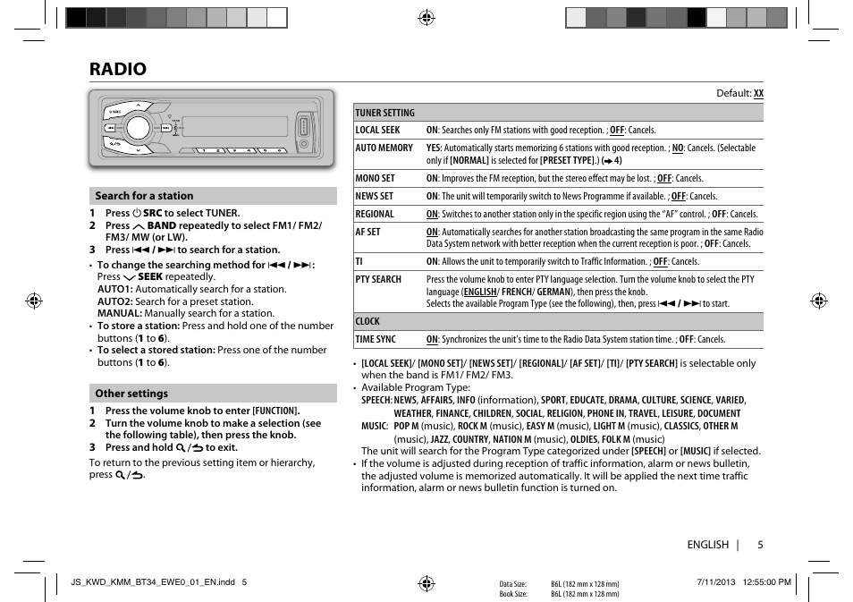 Radio | Kenwood KMM-BT34 User Manual | Page 7 / 21