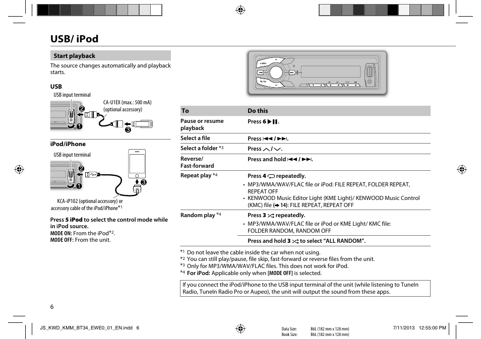 Usb/ ipod | Kenwood KMM-BT34 User Manual | Page 8 / 21