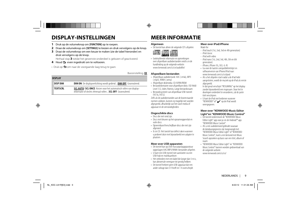 Display-instellingen, Meer informatie | Kenwood KDC-U41R User Manual | Page 23 / 64