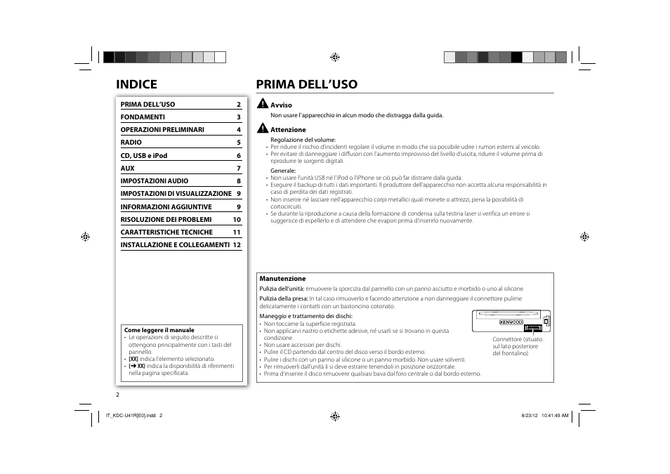 Indice prima dell’uso | Kenwood KDC-U41R User Manual | Page 28 / 64