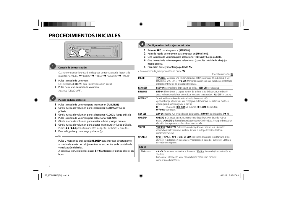 Procedimientos iniciales | Kenwood KDC-U41R User Manual | Page 42 / 64