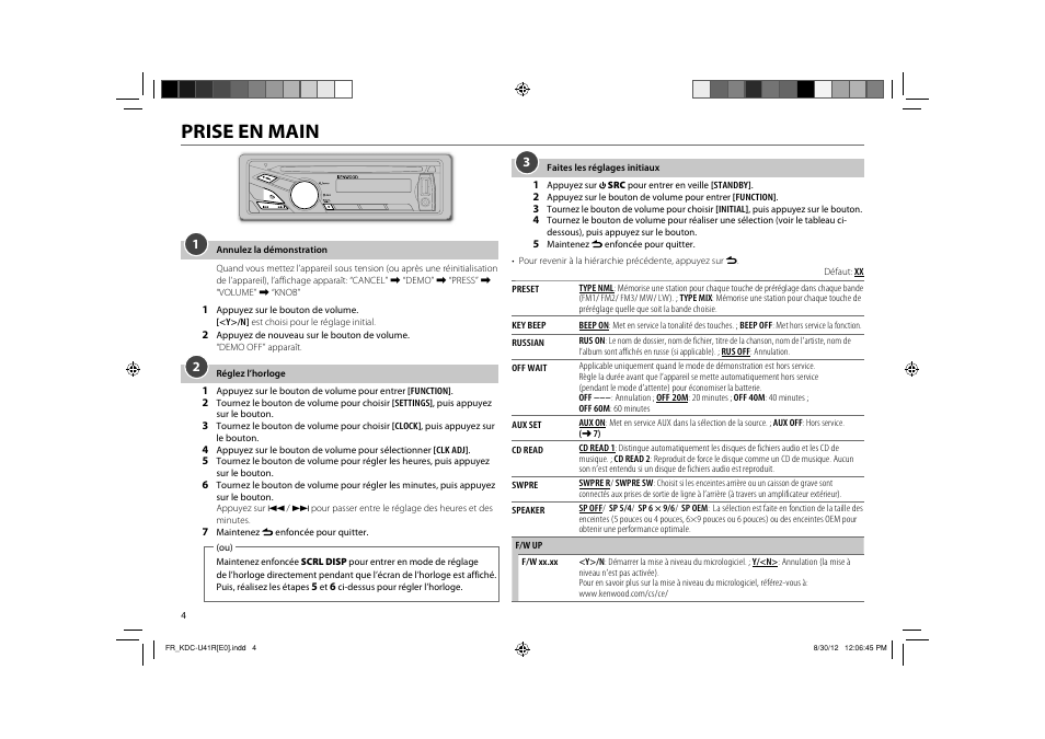 Prise en main | Kenwood KDC-U41R User Manual | Page 6 / 64