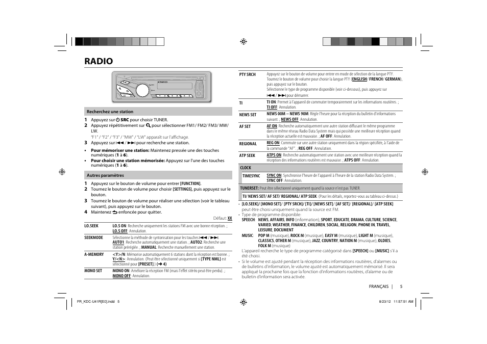 Radio | Kenwood KDC-U41R User Manual | Page 7 / 64