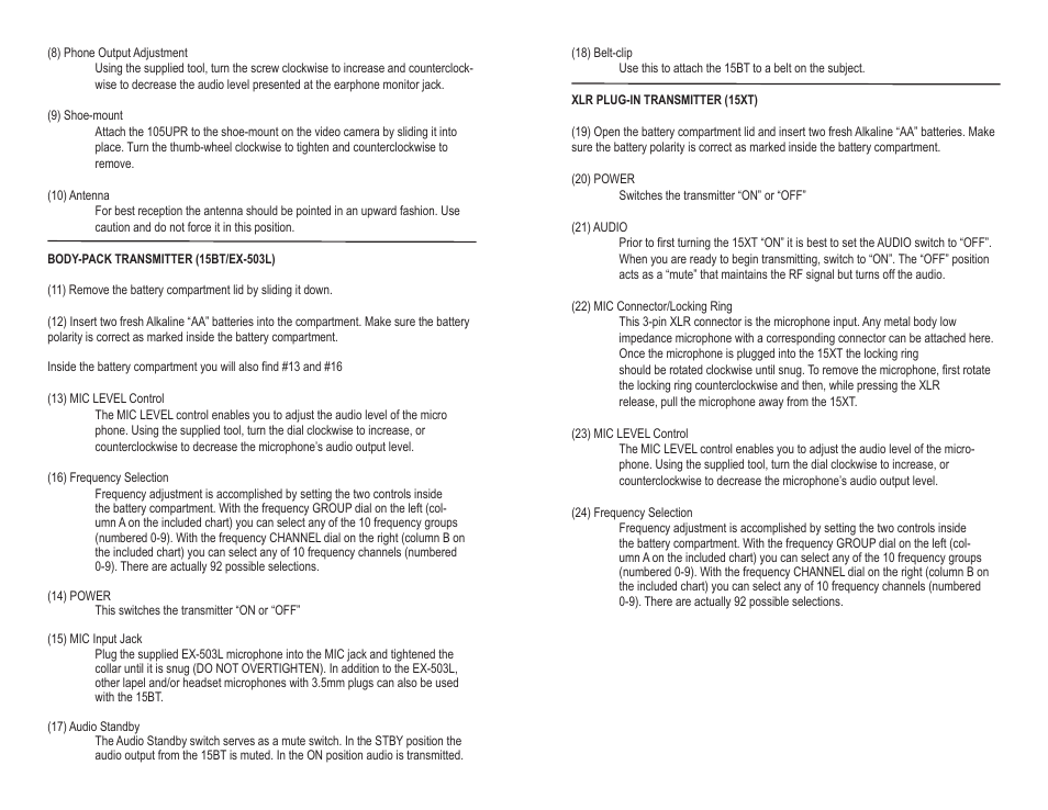Azden 15BT User Manual | Page 4 / 4