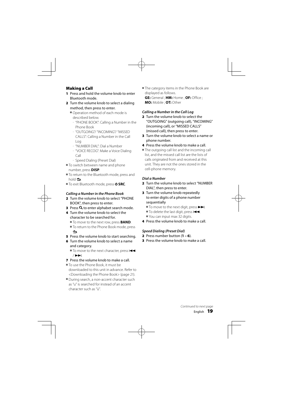 Making a call | Kenwood KDC-DAB41U User Manual | Page 19 / 42