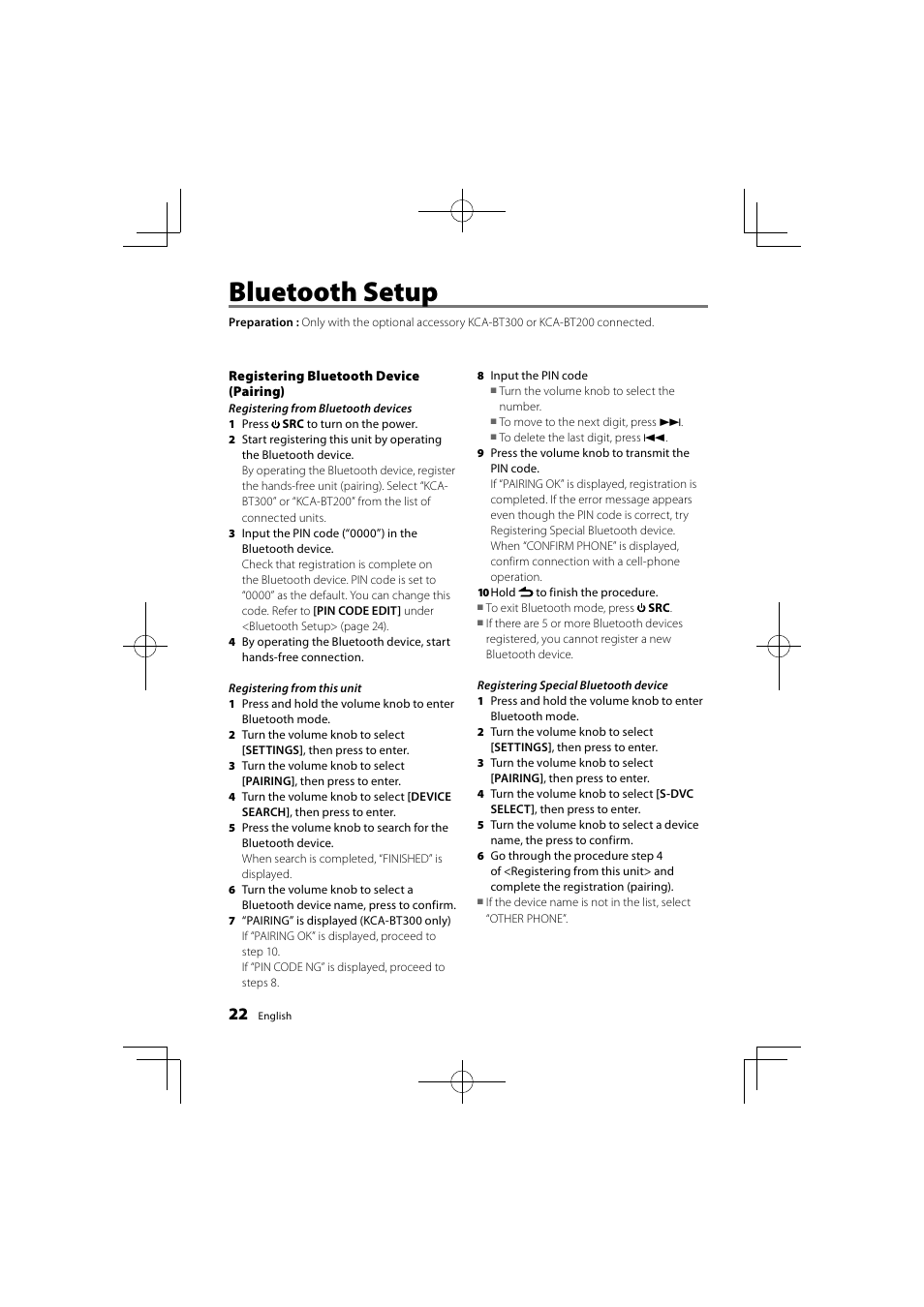 Bluetooth setup | Kenwood KDC-DAB41U User Manual | Page 22 / 42