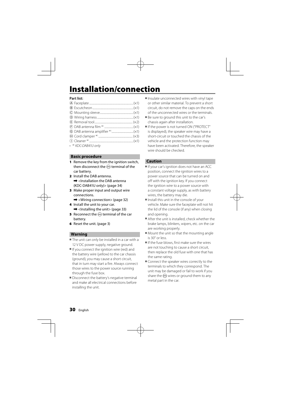 Installation/connection | Kenwood KDC-DAB41U User Manual | Page 30 / 42