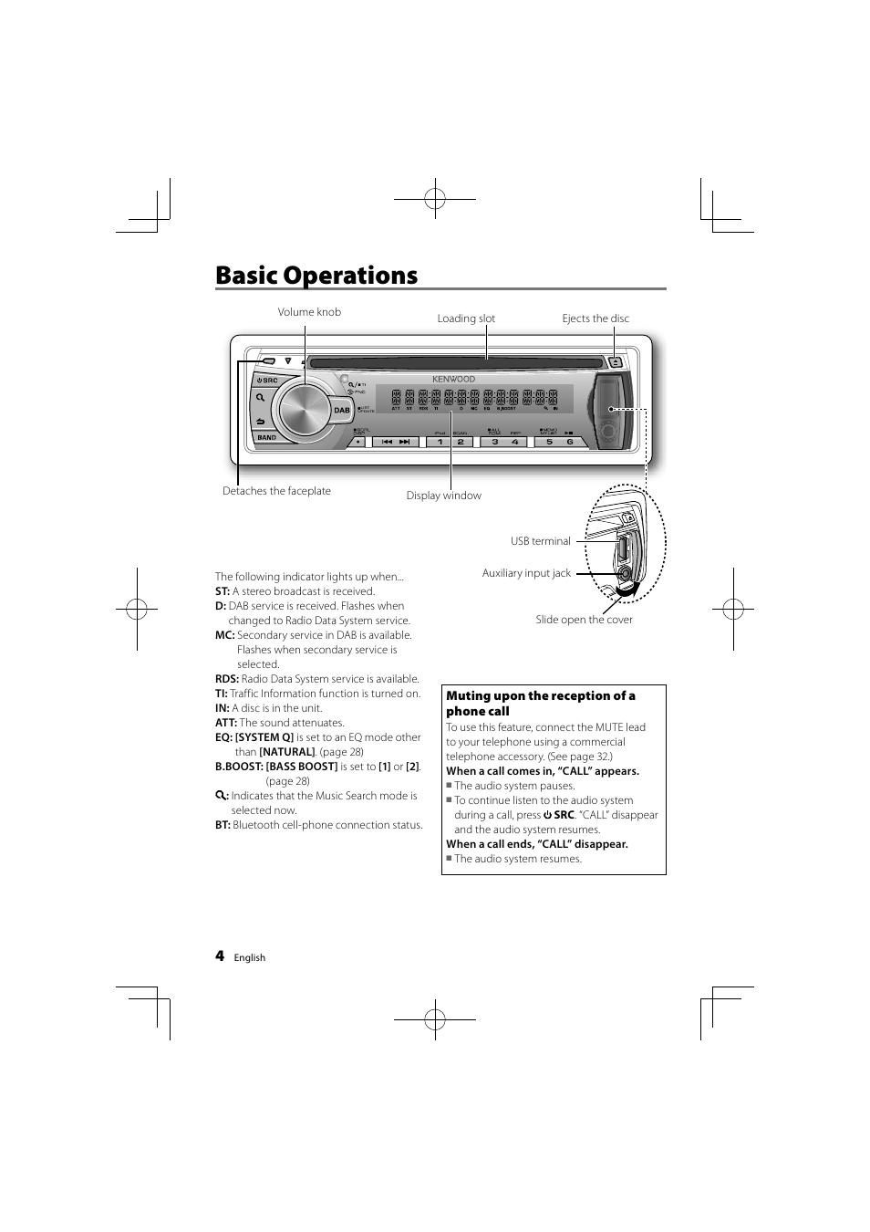 Basic operations | Kenwood KDC-DAB41U User Manual | Page 4 / 42