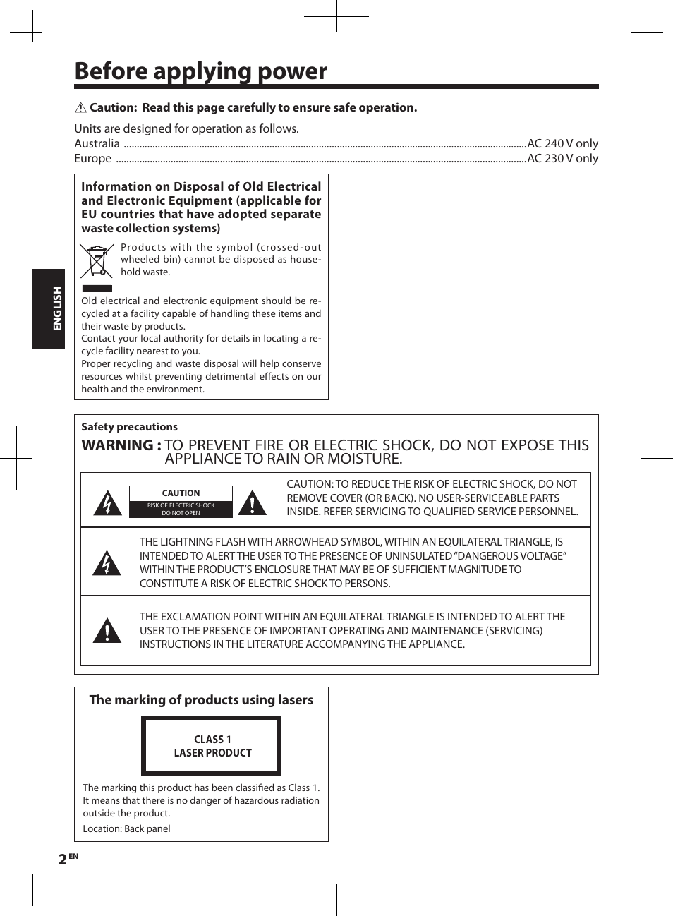 Before applying power | Kenwood R-K1 User Manual | Page 2 / 40