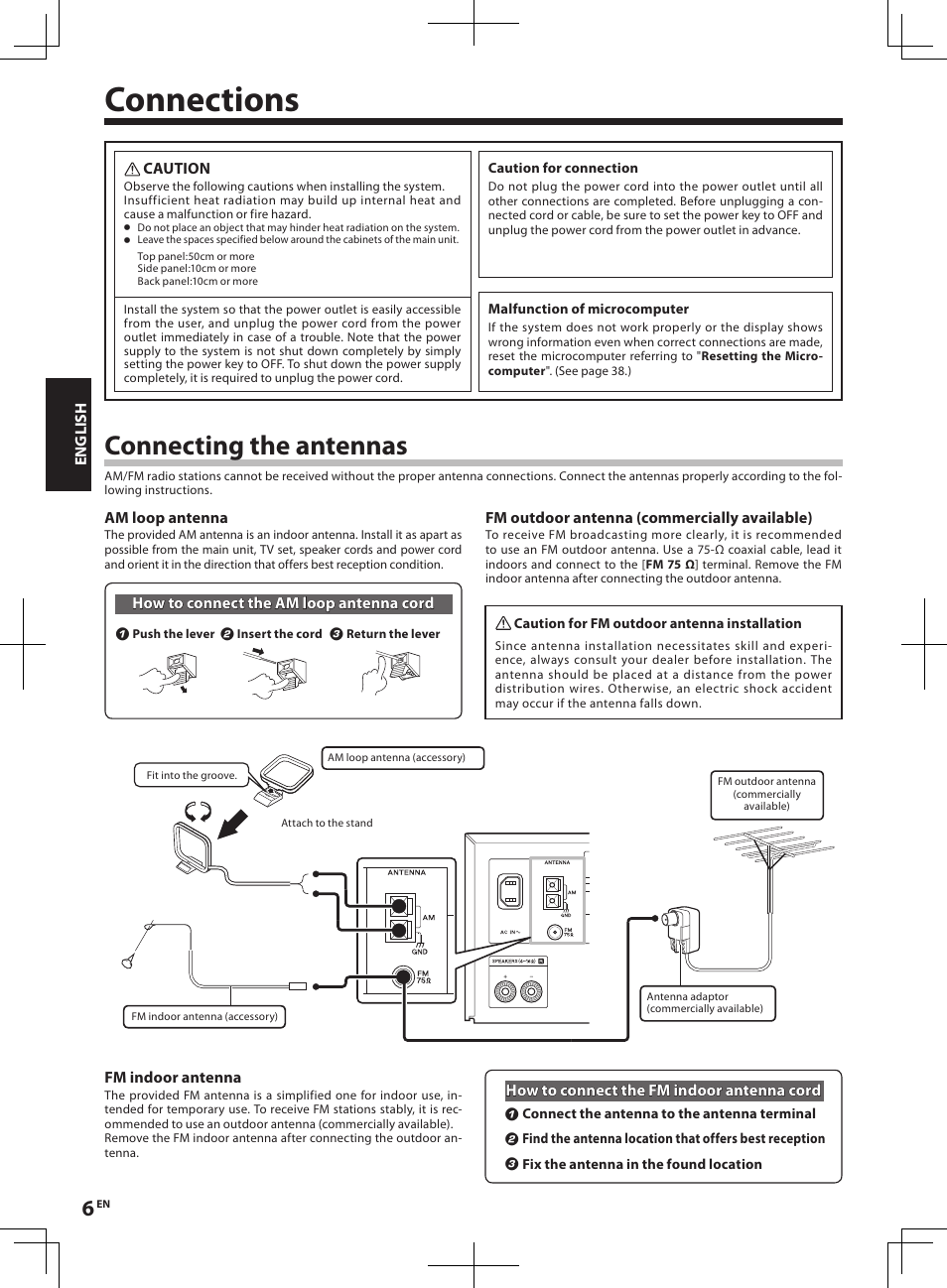 Connections, Connecting the antennas | Kenwood R-K1 User Manual | Page 6 / 40