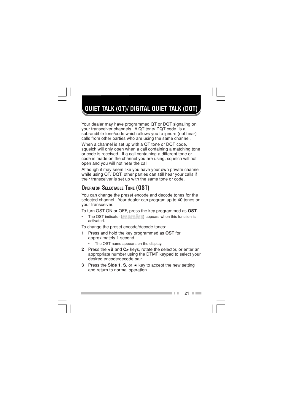 Quiet talk (qt)/ digital quiet talk (dqt), Ost) | Kenwood TK-3170E6 User Manual | Page 28 / 49