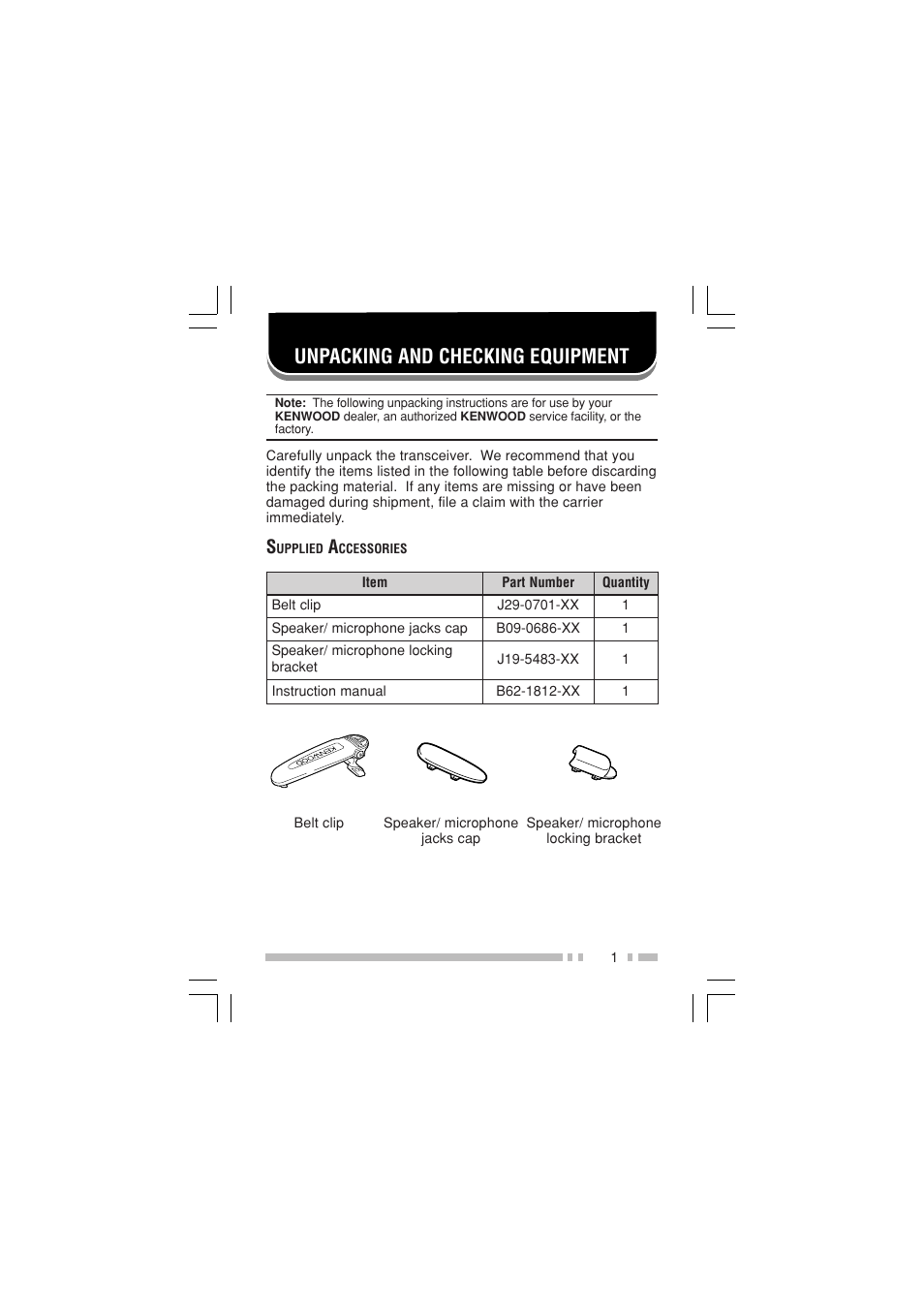 Unpacking and checking equipment | Kenwood TK-3170E6 User Manual | Page 8 / 49