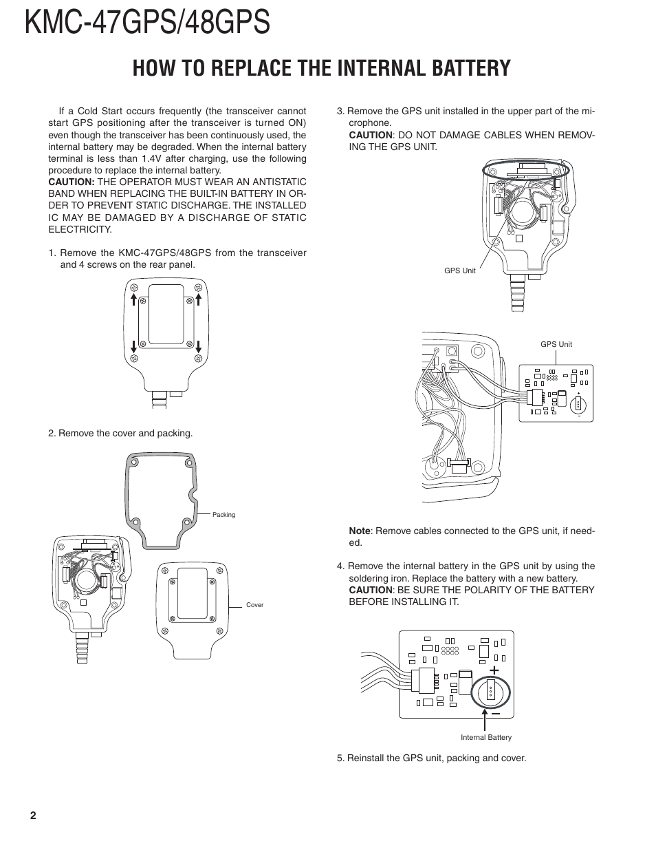 How to replace the internal battery, Kmc-47gps/48gps | Kenwood KMC-47GPS User Manual | Page 2 / 6