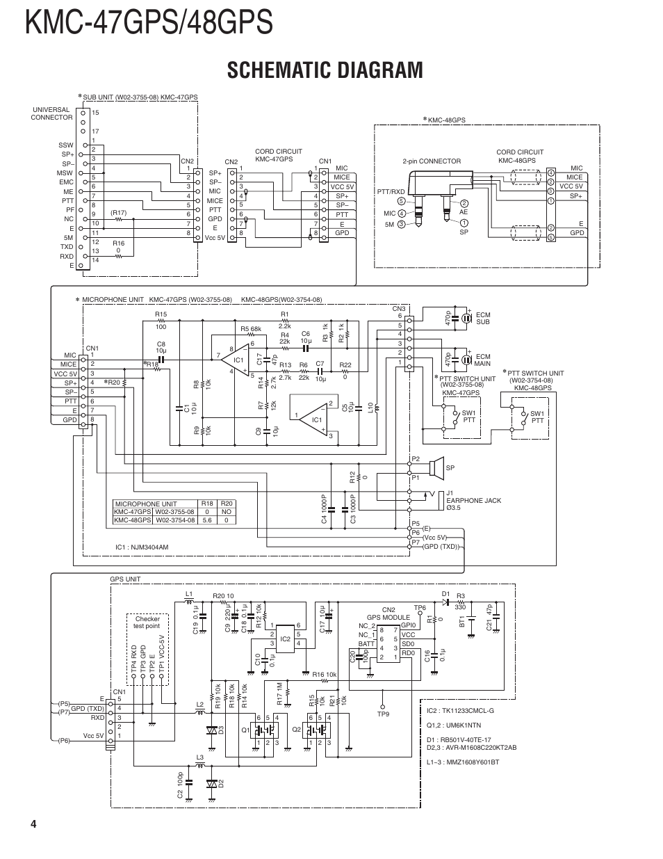 Schematic diagram, Kmc-47gps/48gps | Kenwood KMC-47GPS User Manual | Page 4 / 6