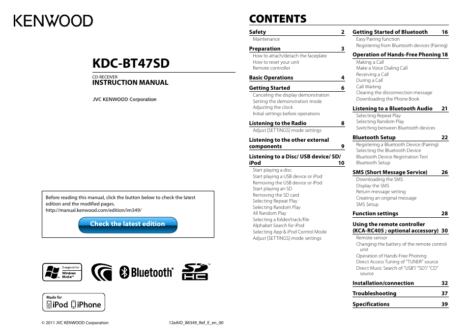 Kenwood KDC-BT47SD User Manual | 21 pages