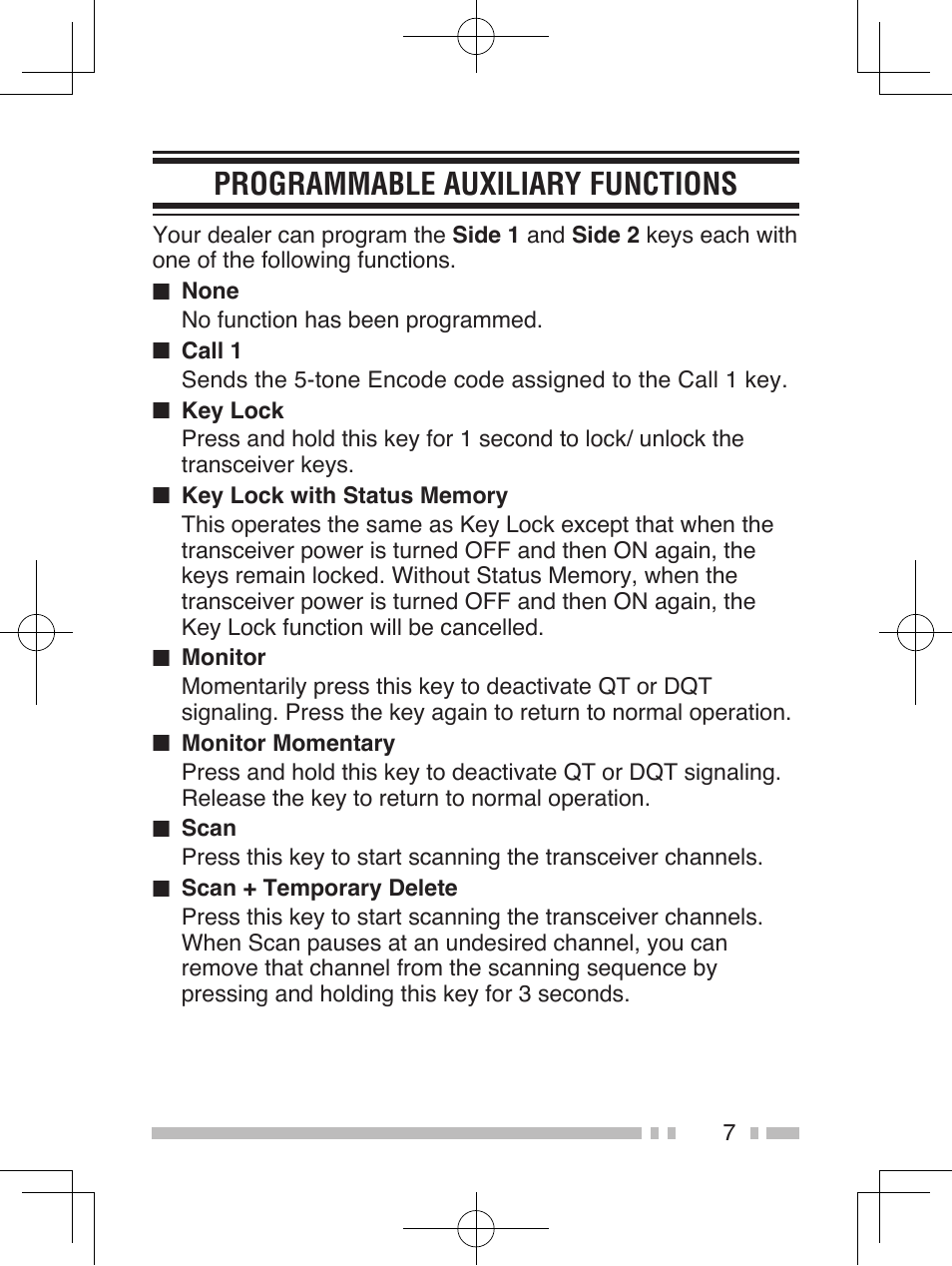 Programmable auxiliary functions | Kenwood TK-2302E User Manual | Page 15 / 19