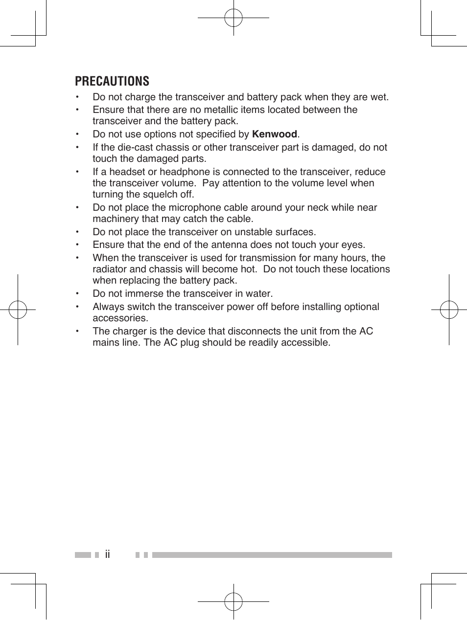 Precautions | Kenwood TK-2302E User Manual | Page 4 / 19