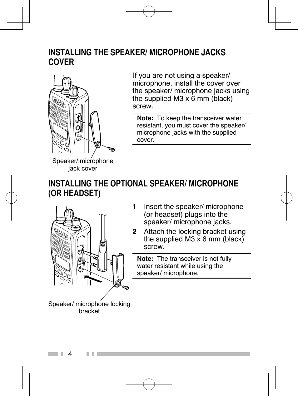Installing the speaker/ microphone jacks cover | Kenwood TK-2312E User Manual | Page 14 / 39