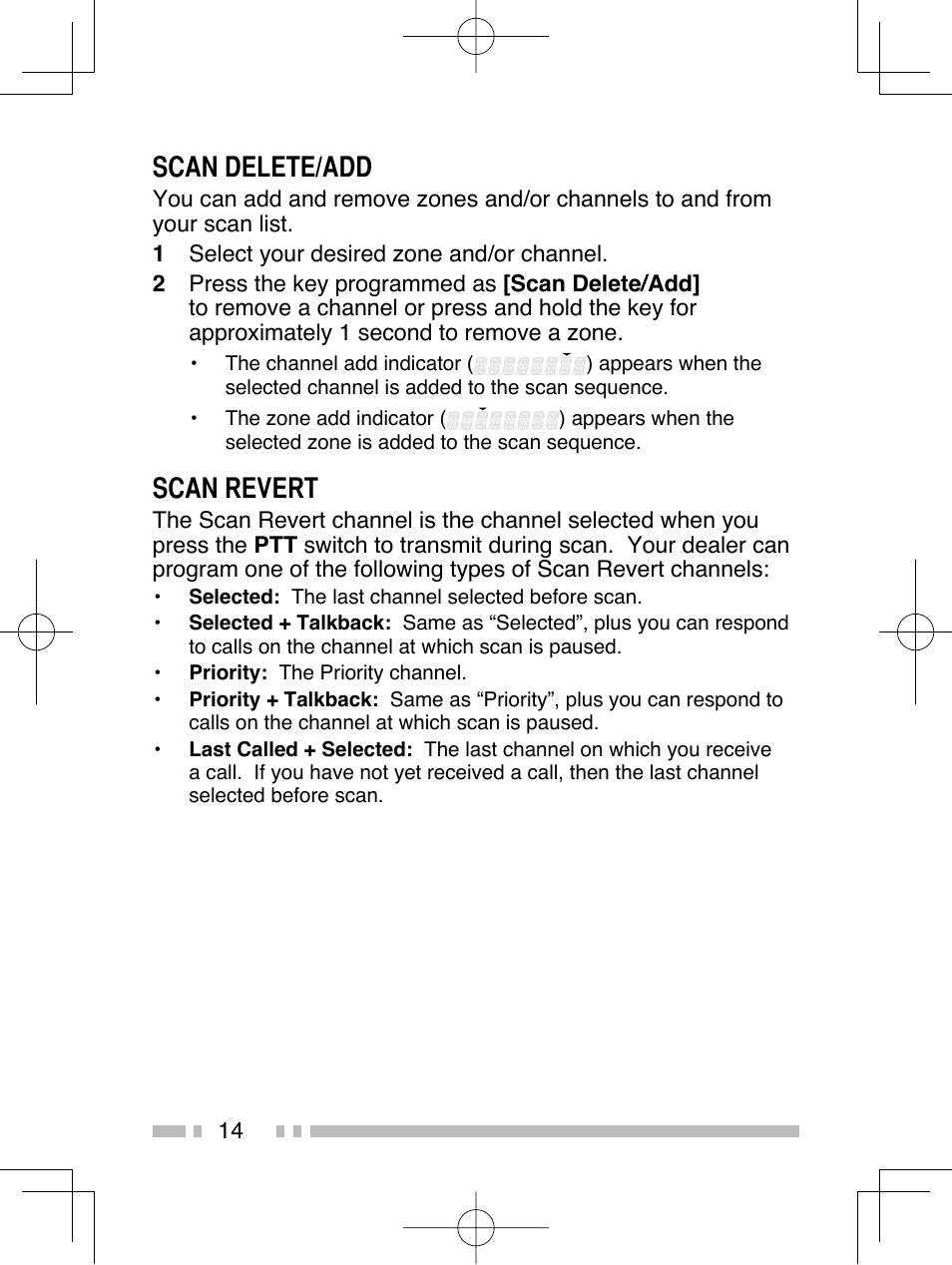 Scan delete/add, Scan revert | Kenwood TK-2312E User Manual | Page 24 / 39