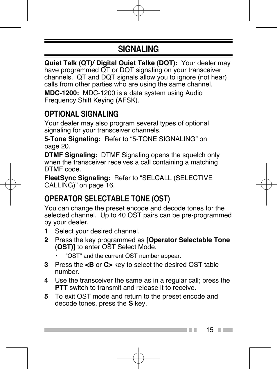 Signaling, Optional signaling, Operator selectable tone (ost) | Kenwood TK-2312E User Manual | Page 25 / 39