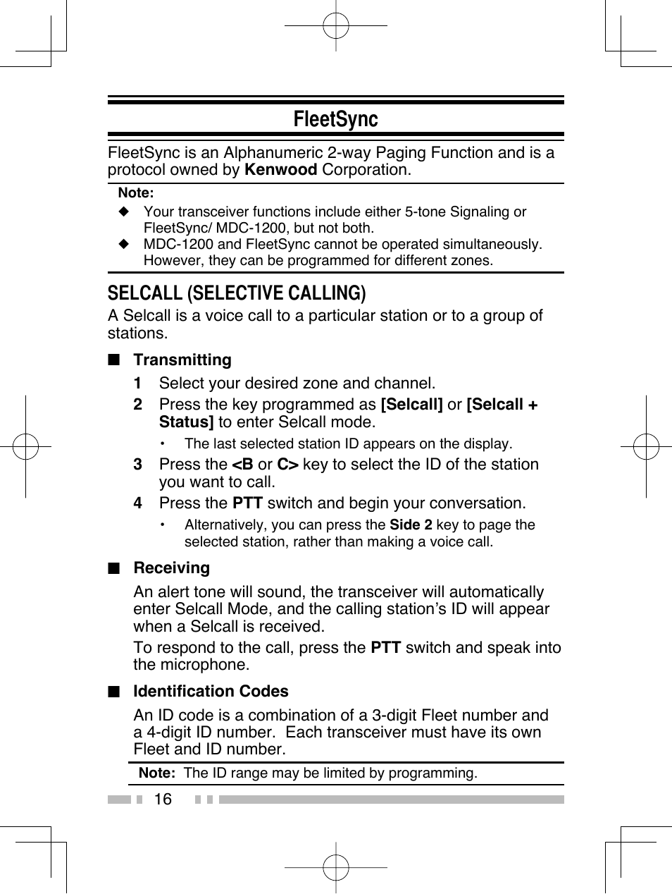 Fleetsync, Selcall (selective calling) | Kenwood TK-2312E User Manual | Page 26 / 39