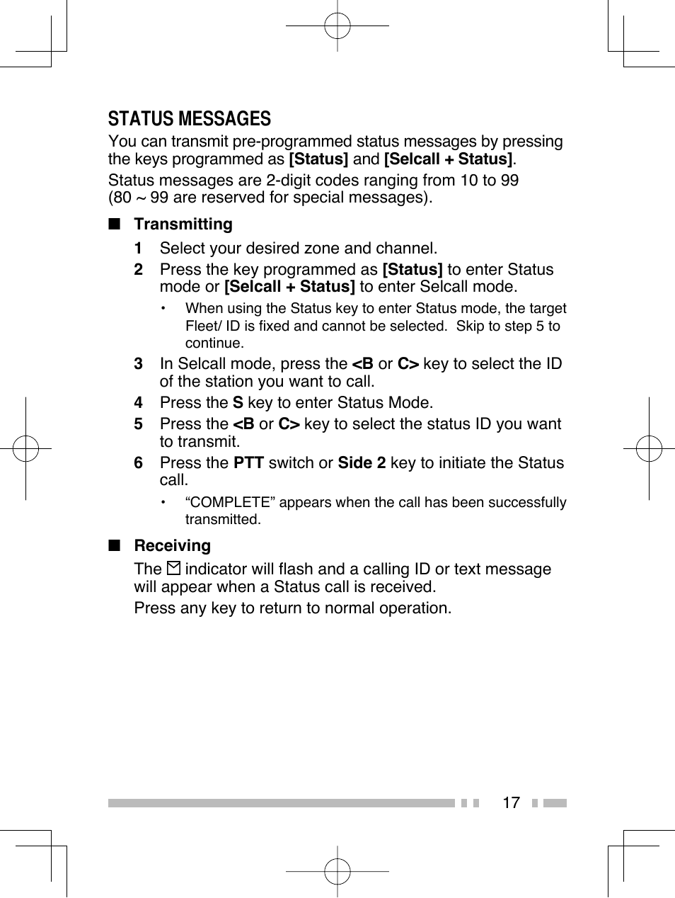 Status messages | Kenwood TK-2312E User Manual | Page 27 / 39