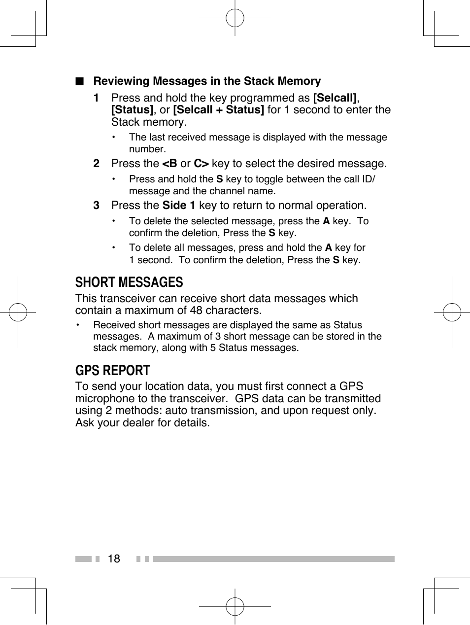 Short messages, Gps report | Kenwood TK-2312E User Manual | Page 28 / 39