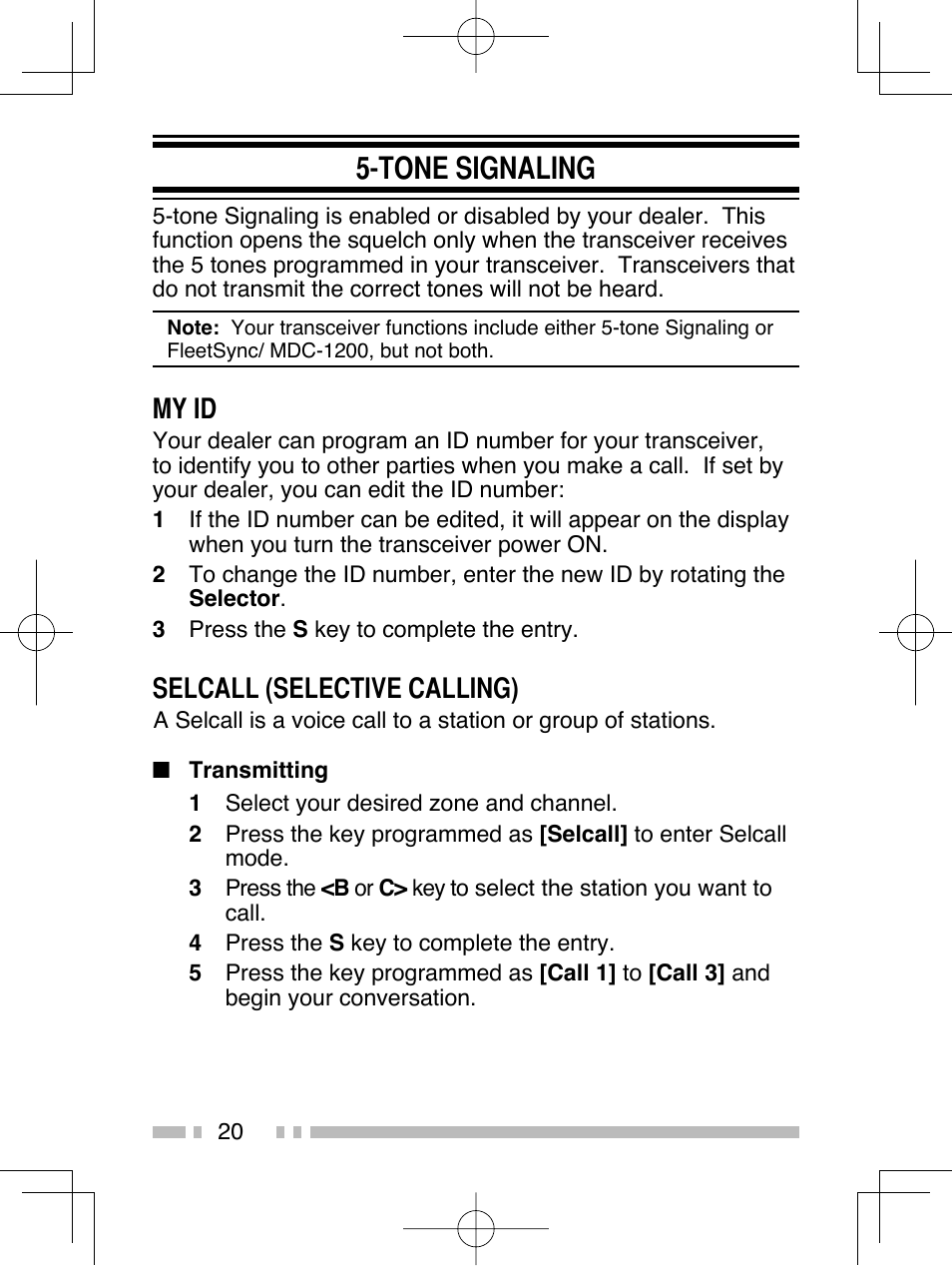 Tone signaling, My id, Selcall (selective calling) | Kenwood TK-2312E User Manual | Page 30 / 39