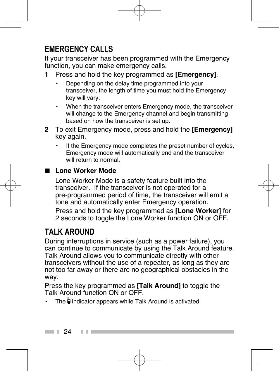 Emergency calls, Talk around | Kenwood TK-2312E User Manual | Page 34 / 39