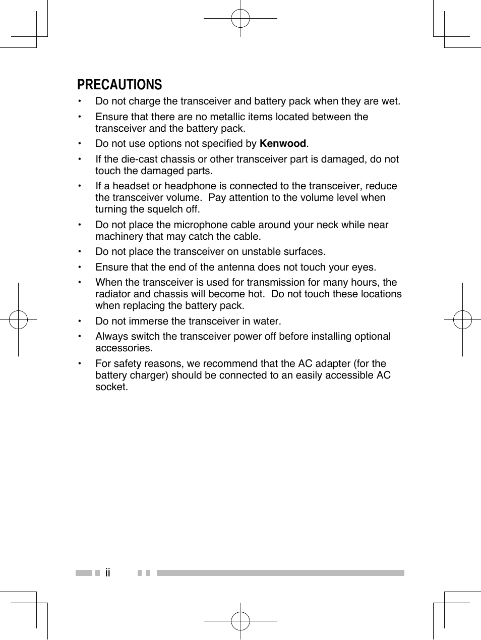 Precautions | Kenwood TK-2312E User Manual | Page 4 / 39