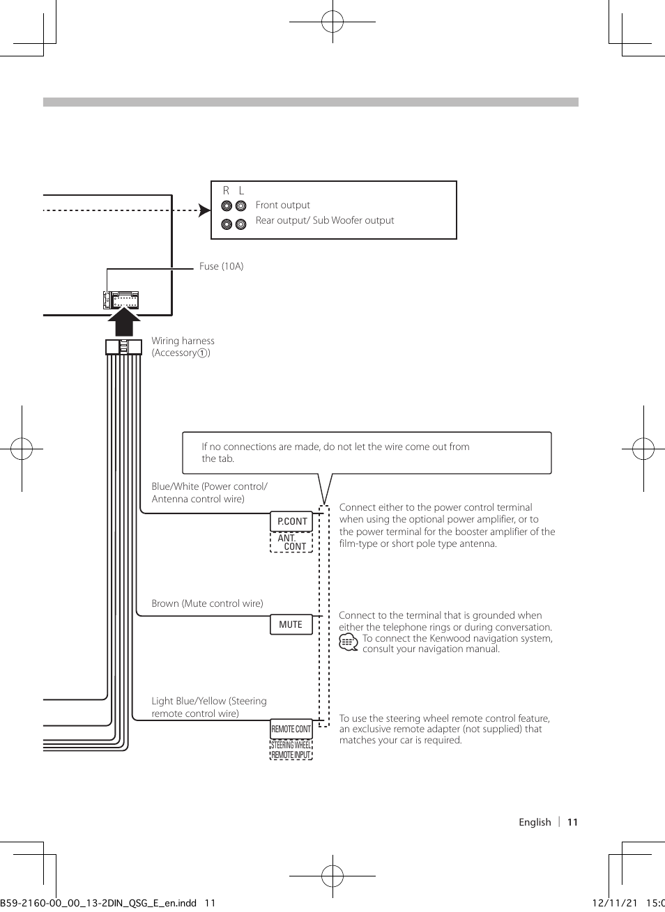 Connecting wires to terminals | Kenwood DPX305U User Manual | Page 11 / 15